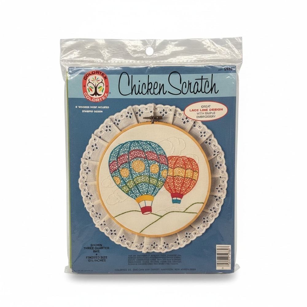 Vintage Chicken Scratch Embroidery Kit Colortex Hot Air Balloon Craft 8 inch